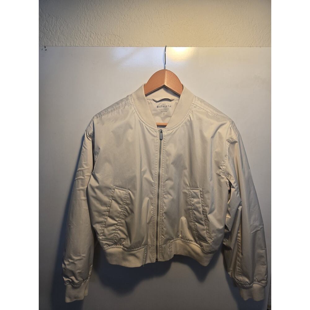 Athleta Sateen Bomber Cream Zip Up Jacket Women's Size Small Casual quiet luxury